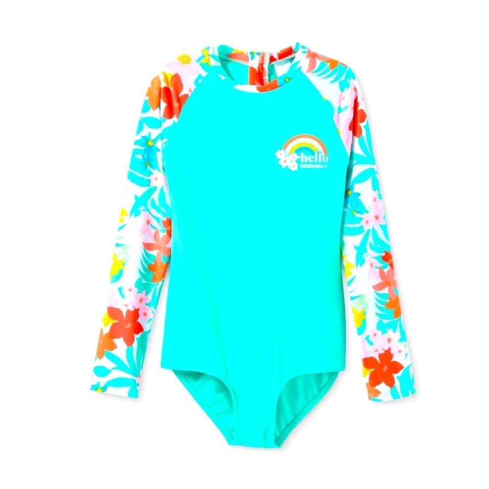 Beautiful Cat & Jack Mint Green Pink Orange & Floral Girl Swimsuit One Piece